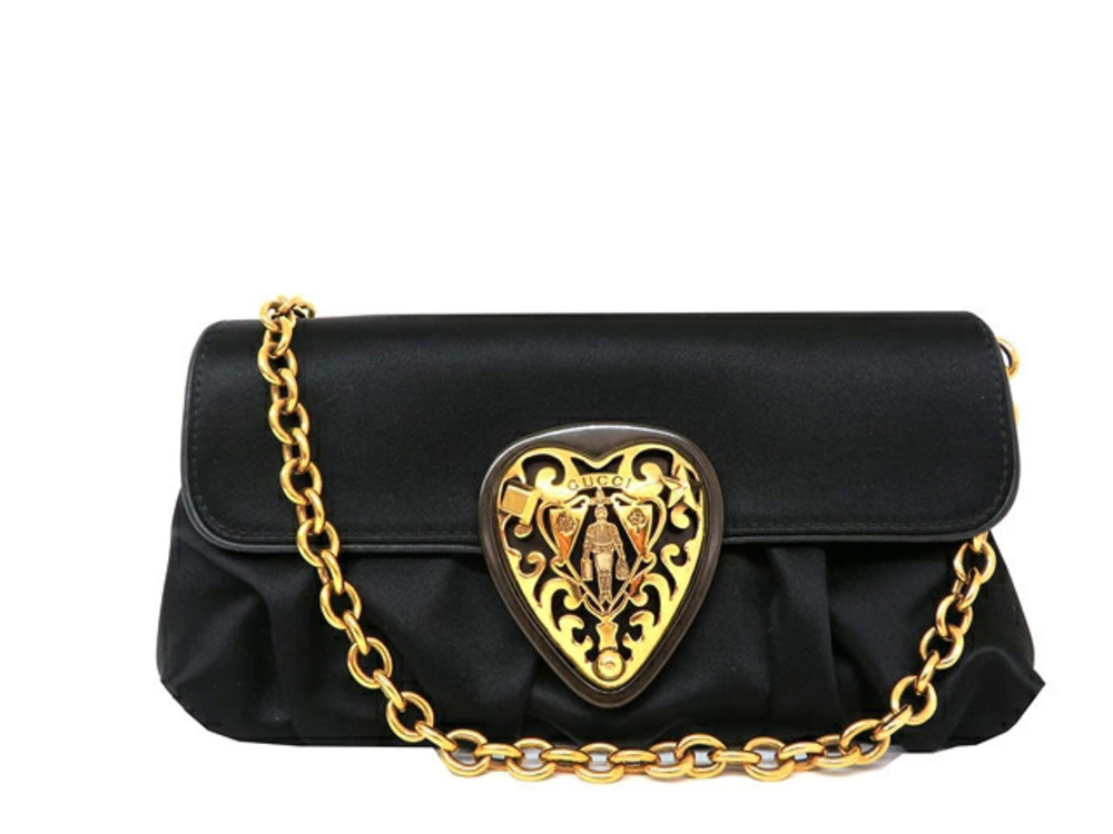 Gucci bag Hysteria chain Pouch Clutch satin black